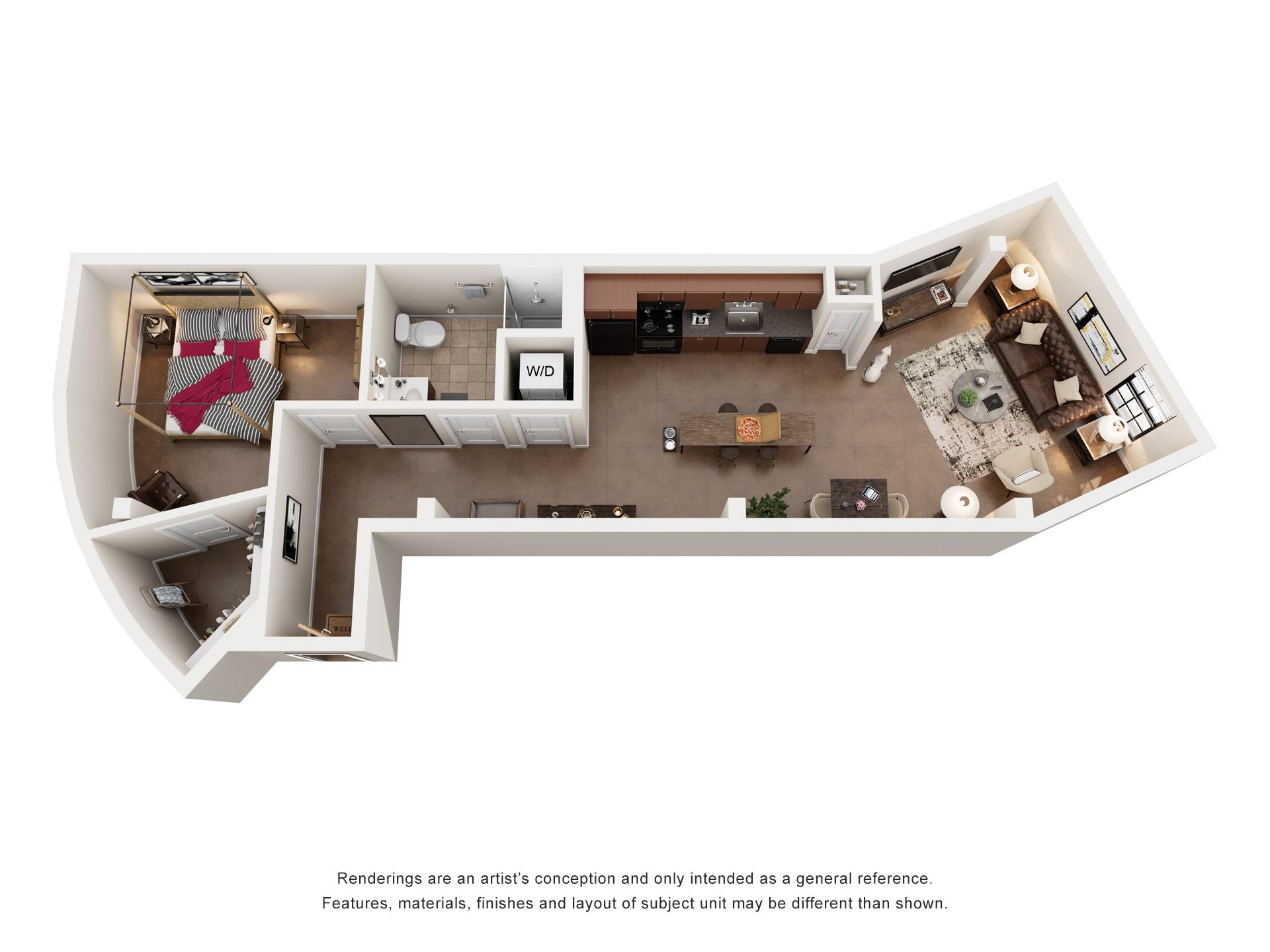 Floor plan for 1 bed, 1 bath, 706 sqft
